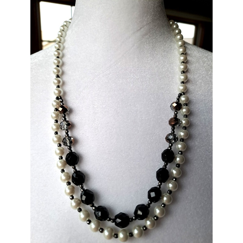 Fashion Jewelry Beaded Necklace Two Strands  Faux‎ Pearl Glass Beads OOAK